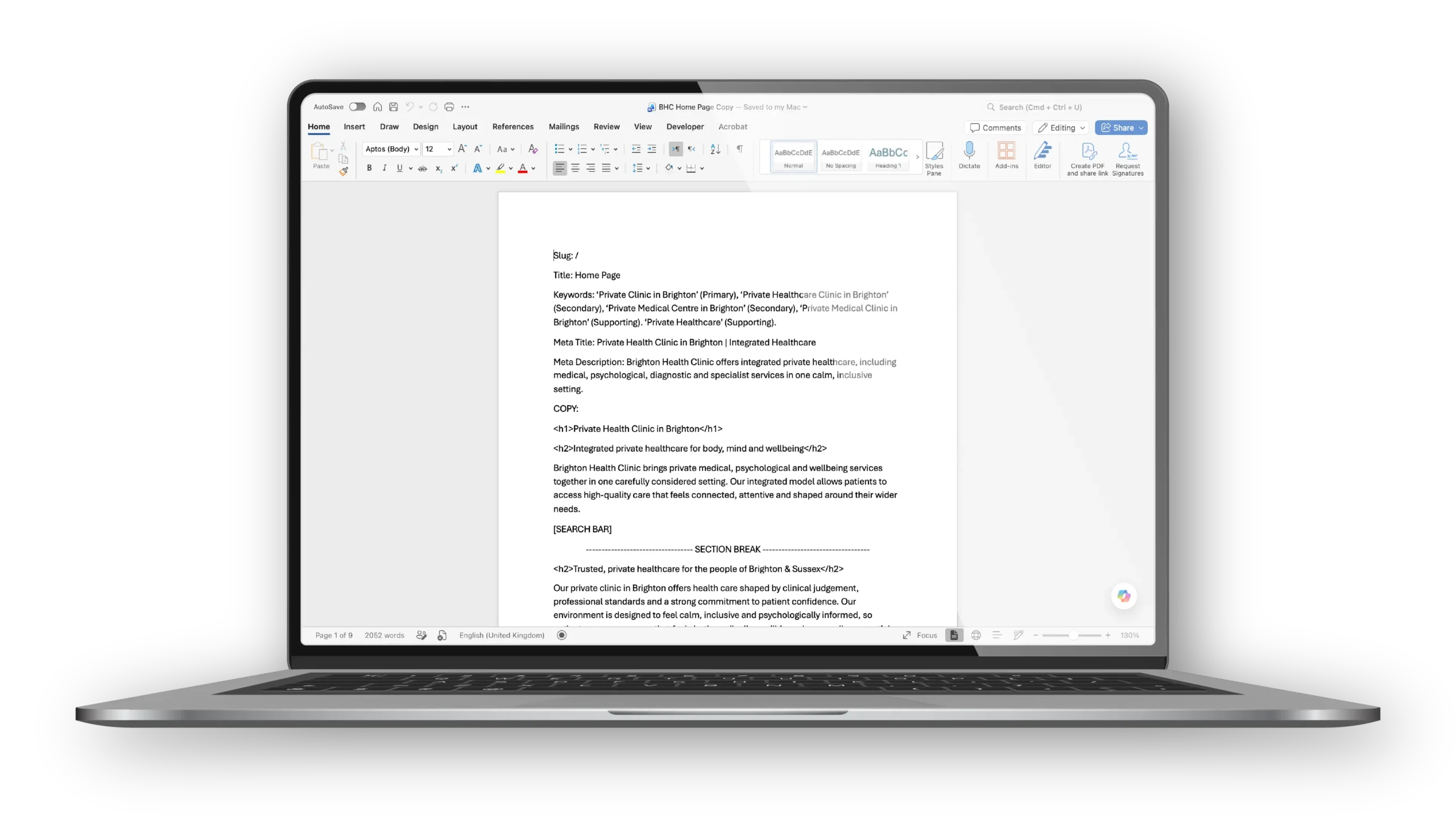 Copy written for Brighton Health Clinic Website